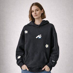 Nice as Heck Black Floral Patch Hoodie Embellished Sweatshirt